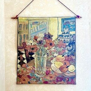 Woven Floral Tapestry Wall Hanging. Anemones by Lorraine Platt. 28”x 25”